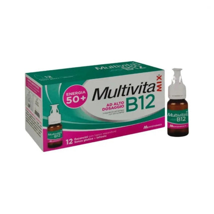 Montefarmaco | Integratore B12 ad alto dosaggio, Energia 50+, 12 flaconcini