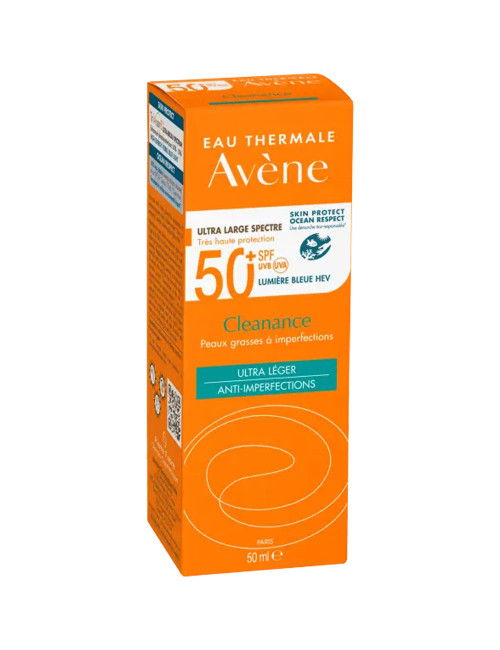 Avène Cleanance SPF50+ Protezione Solare Viso Alta per Pelle Grassa e Acneica, Resistente all'Acqua - 50ml