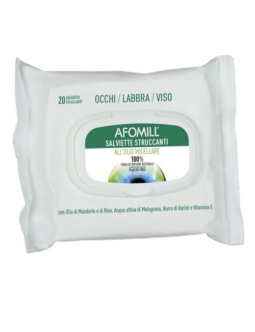 Afomill - Salviette struccanti all'olio micellare - Confezione da 20 Salviettine